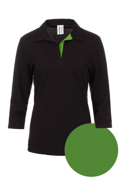Ladies polo shirt Pina_Black Edition with 3/4 sleeves and V-bar in green
