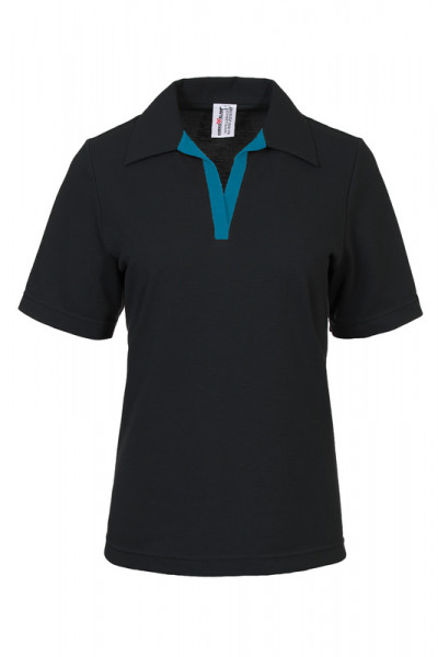 Ladies polo shirt Volly_Black Edition with colored V-bar