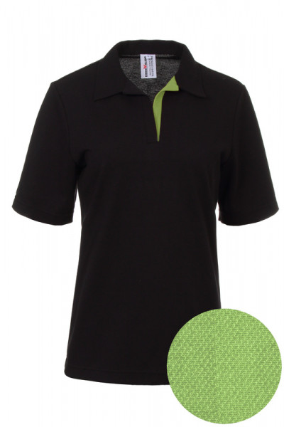 Ladies polo shirt Pina_Black Edition with short sleeves and V-bar in green